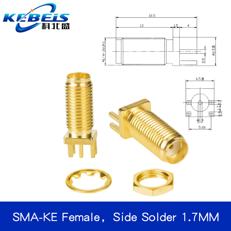 2Pcs SMA SMA-KE/KWE/KHD Female Jack Male Plug Adapter Solder Edge PCB Straight Right angle Mount RF Copper Connector Plug Socket: Beige