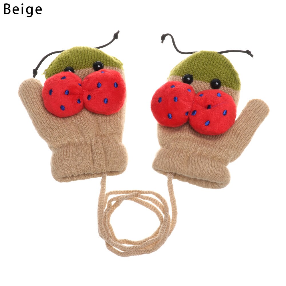 Del bambino Delle Ragazze Dei Ragazzi di Inverno Lavorato A Maglia Guanti bambino Del bambino Dei Bambini Caldo Corda dito Completa guanti Del Fumetto Dei Bambini Più di Velluto di Spessore Guanto: beige