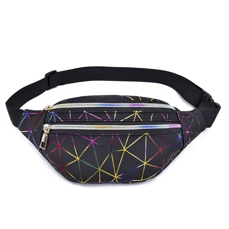 Vrouwen Taille Tas Lederen Fanny Pack Hoge Capaciteit Banaan Tassen Straat Hip Hop Geruite Pack Crossbody Tassen Nier pouch: Black   Waist pack