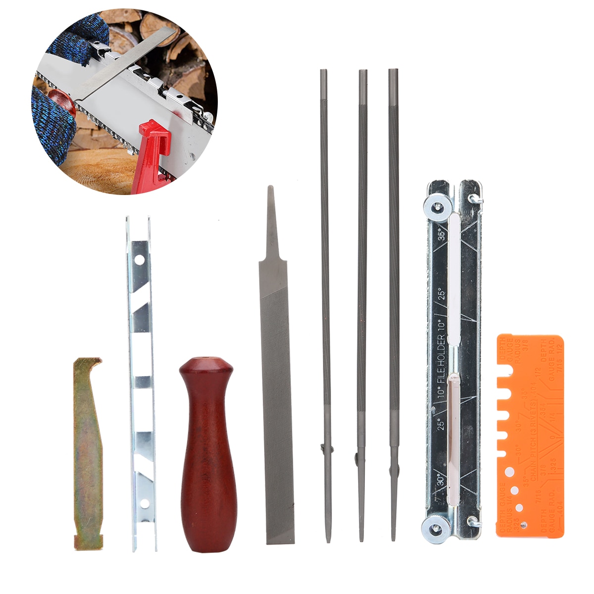 10Pcs/Set Chainsaw Chain Sharpening Kit Tool Set Guide Bar File Sharpener Tools Durable For sharpen your chainsaw