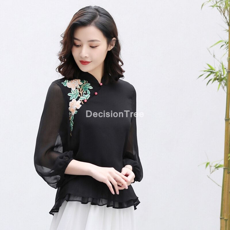chinesische traditionelle oben qipao hemd frau cheongsam stil hemd chinesische bluse traditionelle chinesische kleidung für frauen: Farbe1 / L