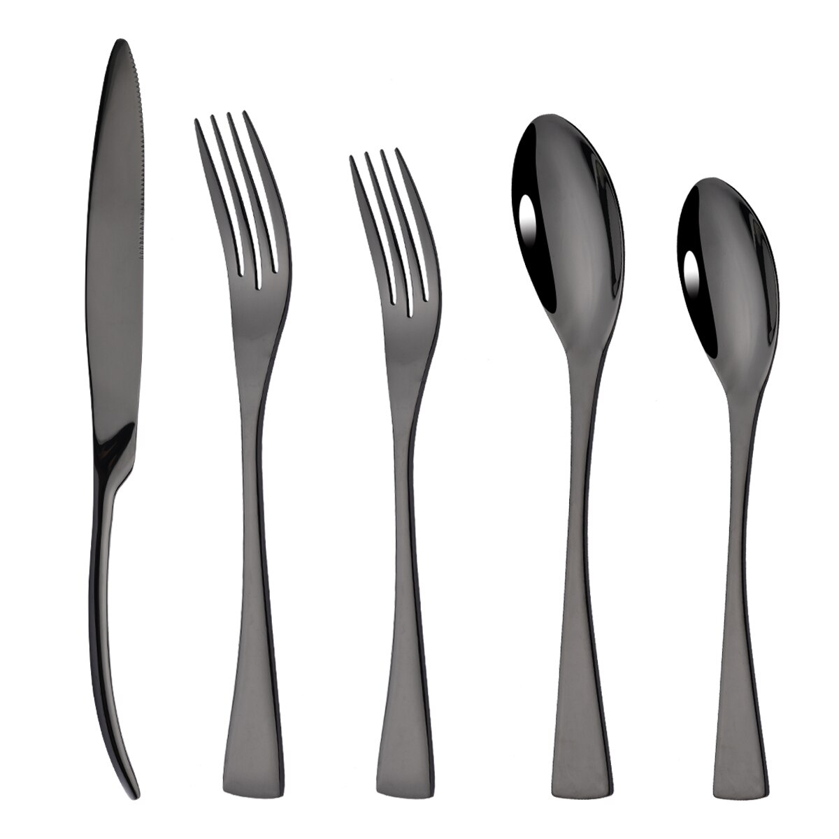 1/2/4Set 18/10 Stainless Steel Flatware Set Silver Dinnerware Dinner Knife Fork Dessert Spoon Cutlery Food Tableware: 4Set / Black