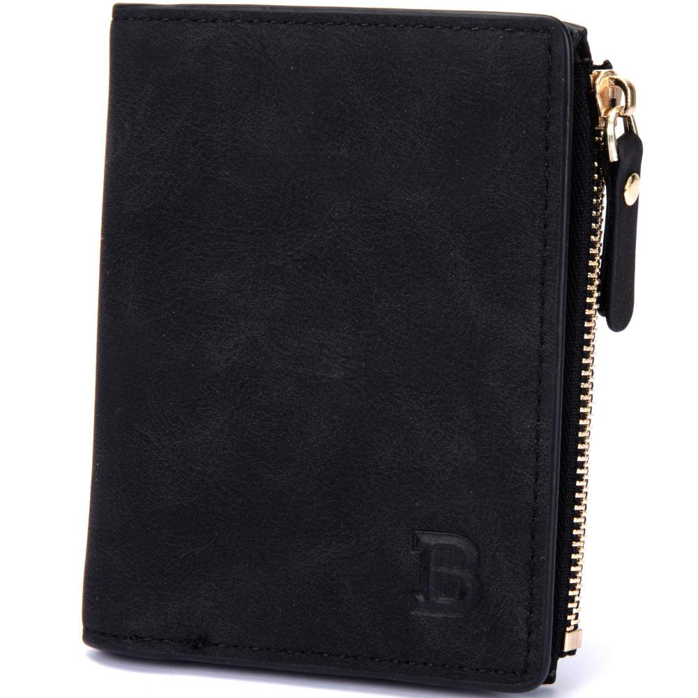 Hommes court mat portefeuille en cuir synthétique polyuréthane Horizontal carré sac à main ID carte bancaire Photo porte-monnaie: black