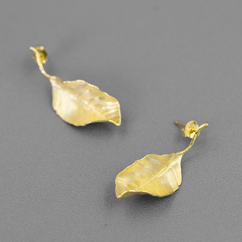 INATURE 925 Sterling Silver Jewelry Vintage Leaf Stud Earrings for Women: Gold