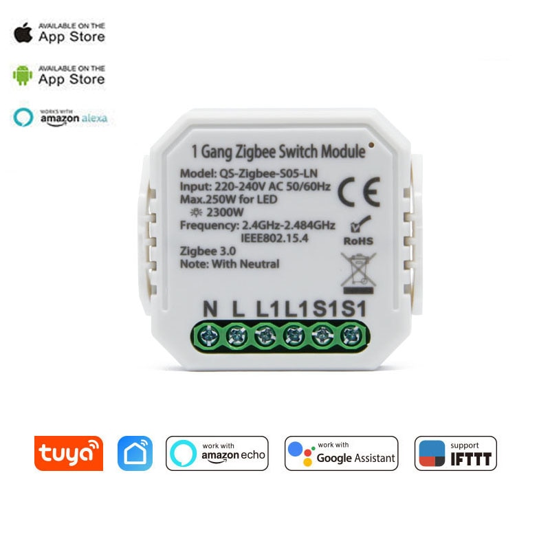 Tuya Zigbee Smart Switch Module Eu 220V 1 Gang Draadloze Lichtschakelaar Relais Compatibel Alexa Google Thuis