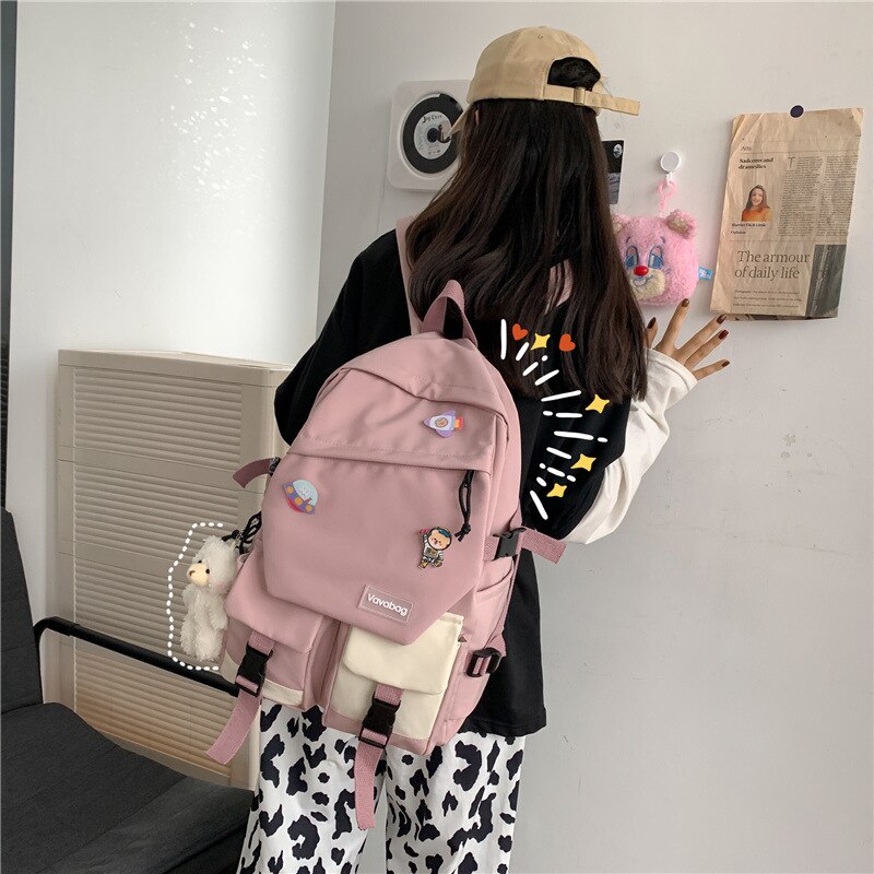 Schoolbag Female High School Students Cute Large-capacity Girl Vintage Backpack With Pendant