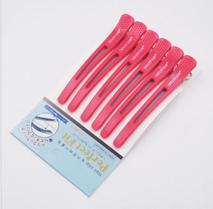 Pinzas para el pelo con forma de boca de pato, accesorio para peluquería, corte de pelo, para el hogar, color negro, 6 unids/set por juego: pink