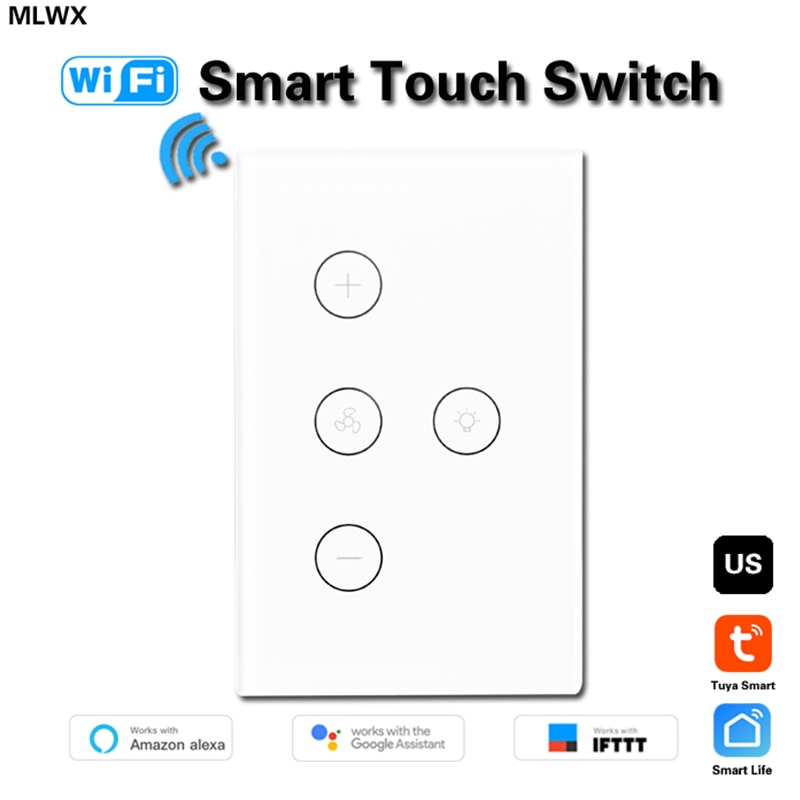 Smart WiFi Fan Light Switch, In-Wall Ceiling Fan Lamp Switch Works with Alexa, Google Home Assistant [VoiceRemoteTouch Control]