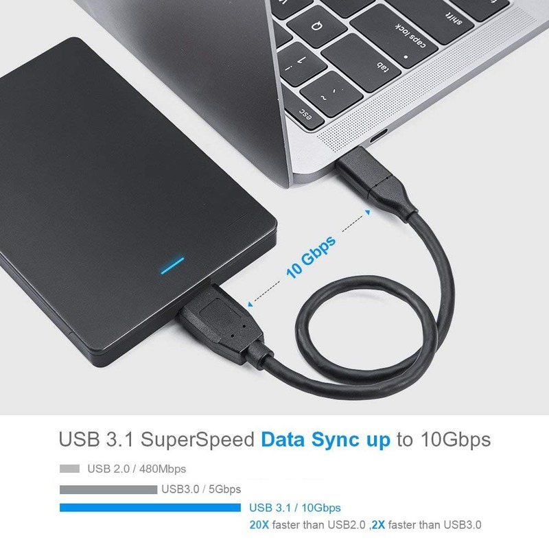USB C to Micro B 3.0 Cable (Gen2/ 10Gbps), 1ft USB 3.1 External Hard Drive Cable, Compatible with MacBook (Pro)