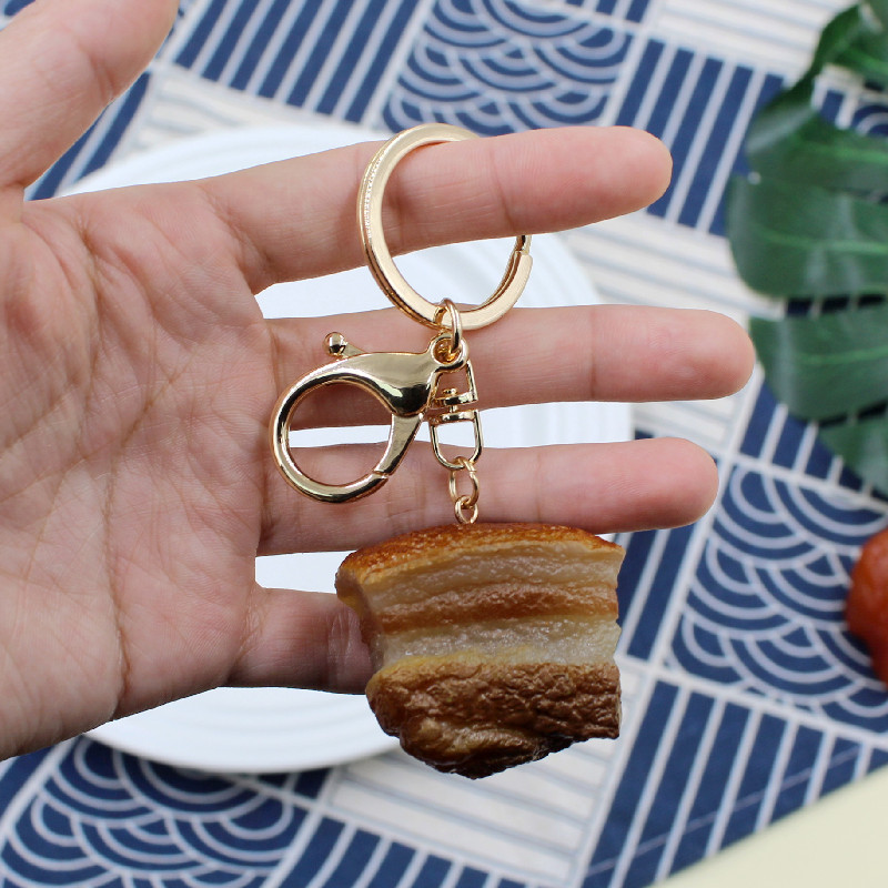 Simulated Food Pendant PVC Braised Pork Belly Model Keychains Car Key ChainPhone Pendant Keyrings Decoration