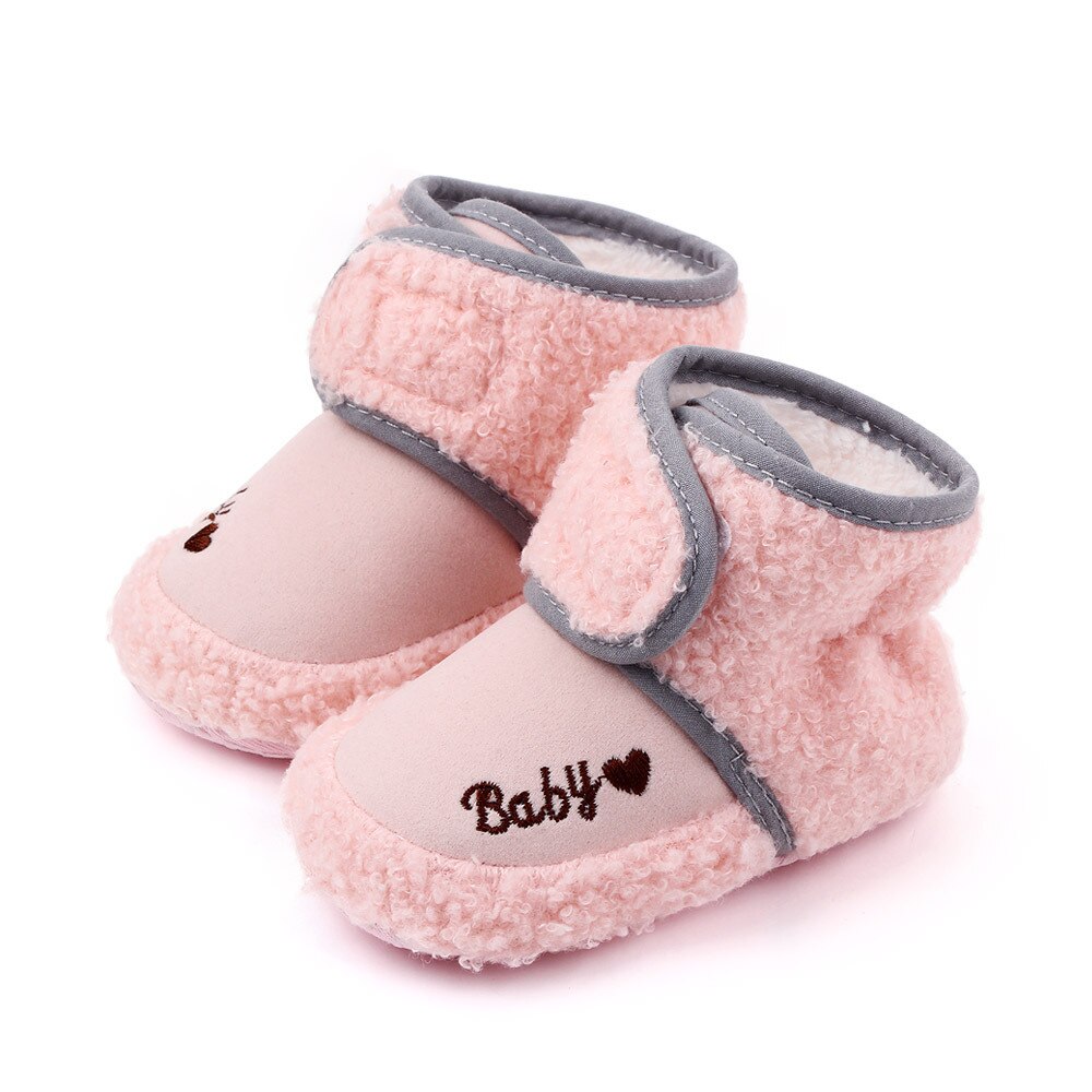 Top Brand Baby Shoes Plush Warm Winter Booties Soft Sole Toddler Booty Newborn Footwear Infant Boots for 1 Year Old Boys Shoes: Pink / 7-12 Months