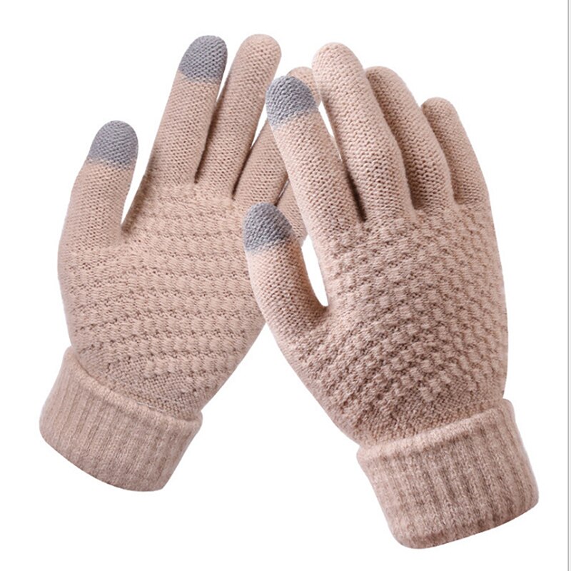 Guantes de punto de Cachemira para mujer, guantes de Jacquard con pantalla táctil, cálidos, de esquí, guantes de peluche: 09