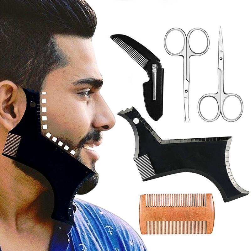 til menn skjegg styling stell sett trimming barberkam sett bart bart saks forme sikkerhet barberhøvel skjegg pleie sjablong verktøy: 02