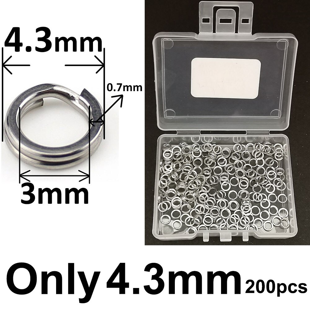 Anneau fendu en acier inoxydable avec boîte, anneau ovale, connecteur à Double anneau robuste, accessoires de pêche pour leurre à crochet, 200 pièces: only 4.3mm
