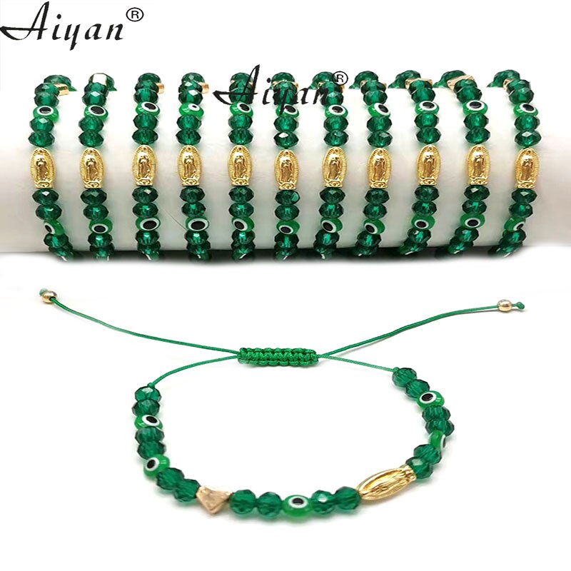 12 stück Religiöse Maria Und St. Judas Armbinde Mit Kristall Und Legierung Herz Können Verwendet Werden Für Gebet Und in EINE Vielzahl Von Farben: Maria 22Pfau Grün