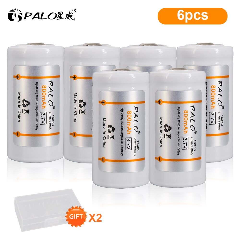PALO 16340/16350 li-ion battery 3.7v li-ion rechargeable CR123A batteries rechargeable 16340 li ion batteries: 6pcs