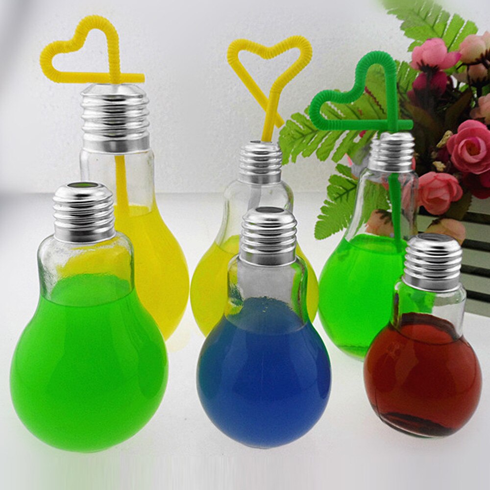 Plastic Light Bulb Shaped Bottle Brief Leak-proof Drink Cup Water Bottle Milk Juice Party Decor Bottles #50g