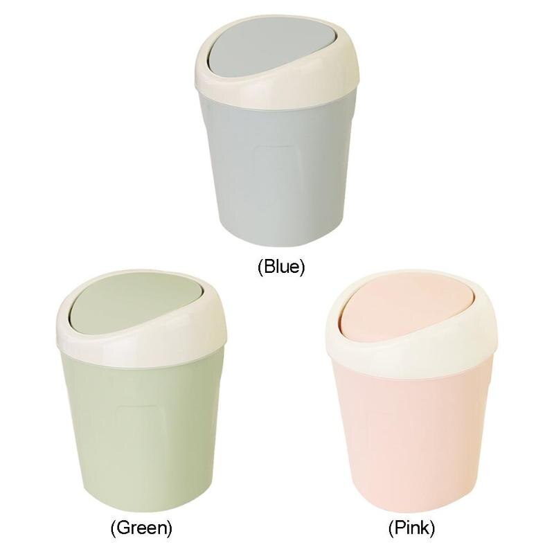 Plastic Mini Desktop Waste Bin Home Kitchen Trash Can Rolling Cover Dustbin Trash Basket for Table Home Office