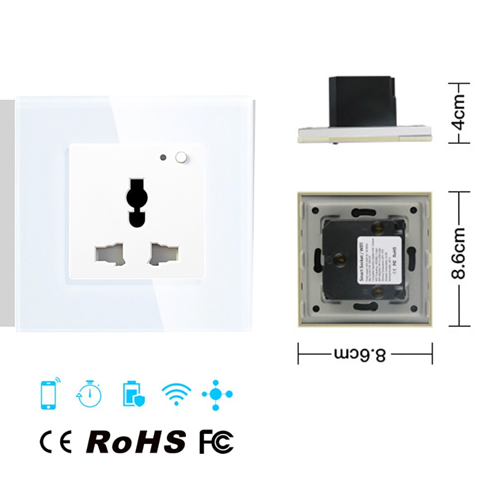 Wifi Smart Wall Socket Universal Outlet Glass Panel Wireless Electric Plug Remote Control by Tuya Smartlife Alexa Google Home