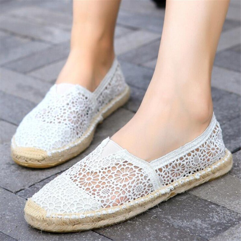 Zomer selling nationale wind gras kant hollow visser platte schoenen maat (35-40) een pedaal lui casual damesschoenen