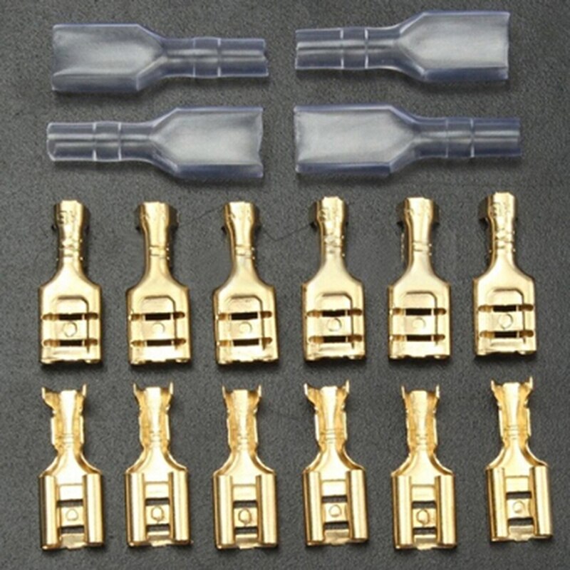 100 Pairs 6.3Mm Brass Crimp Terminal Vrouw Spade Connectors Met Isoleren Mouw
