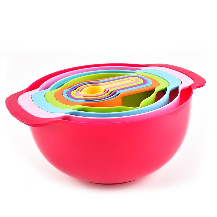 Baking Rainbow Bowl Plastic Measuring Cup Bowl 10-Piece Set with Scale Measuring Spoon Integrated Nano Sieve Set
