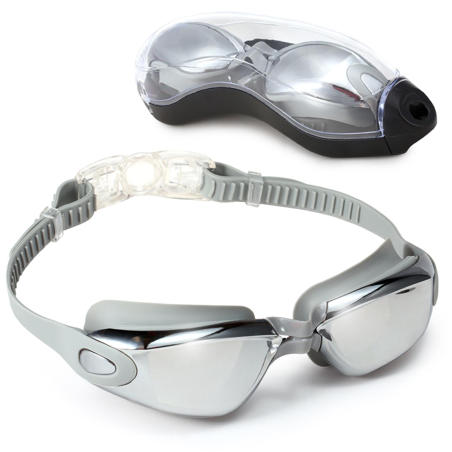 Anti-Fog Badpak Bril Unisex Duiken Verstelbare Zwembril Water Sport Zwemmen Goggle Met Beschermhoes: Silver