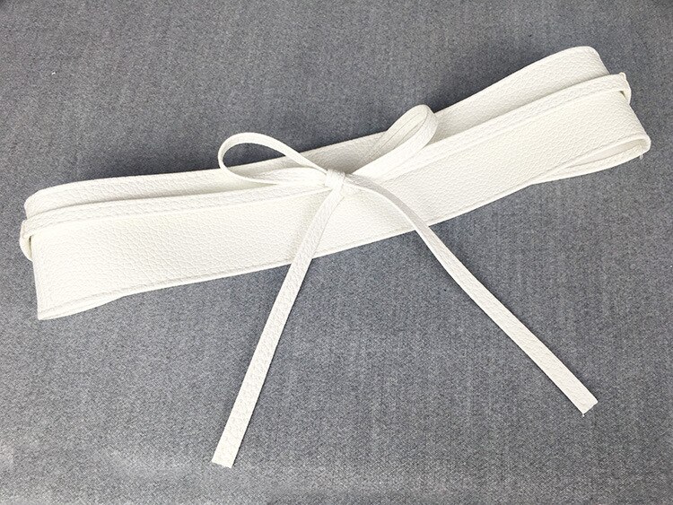1PC Spring Autumn Women Lady Metallic Color Soft Faux Leather Wide Belt Self Tie Wrap Waist Mujer Dress: N223-White