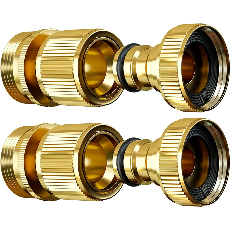 Brass Water Hose Quick Connect Fittings, Release Hose Connector, Fit for 3/4" Gardening Hoses, Garden Hose Quick Disconnect Set: Gold