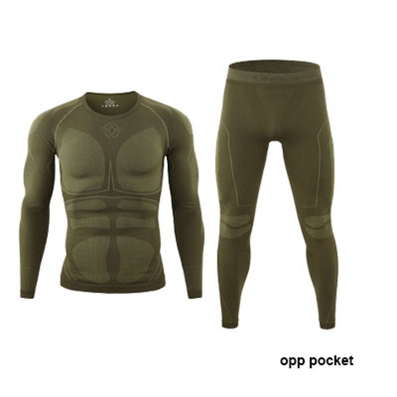 Winter Men's Sport Thermal Underwear Suit Fleece Warm Breathable Outdoor Underwear Set Men Elastic Quick Drying Long Johns AJ200: GREEN / XXL