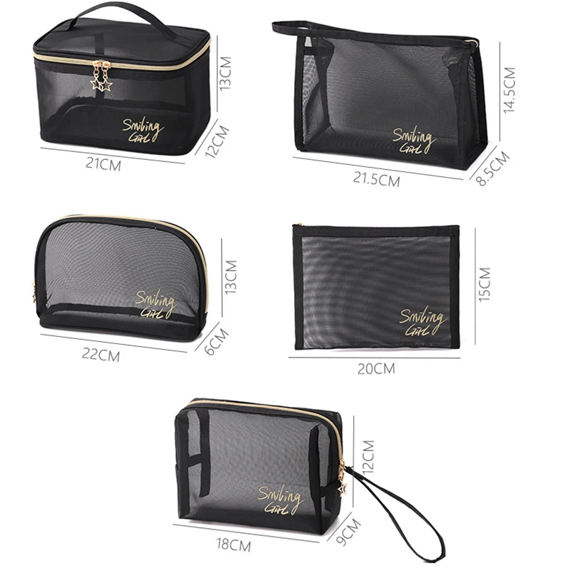 Large-Capacity Black Mesh Makeup Case Organizer Storage Pouch Casual Zipper Toiletry Wash Bags Make Up Women Travel Cosmetic Bag