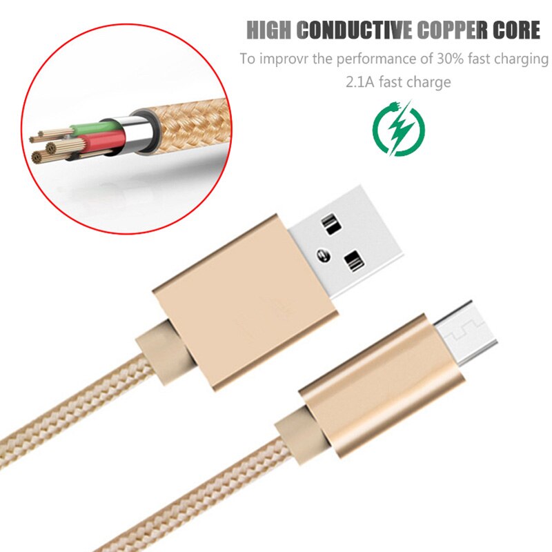Micro USB Cable 1m 2m Metal Nylon Braided 2A USB Fast Charging Data Sync Wire For Samsung Galaxy Xiaomi Huawei Android Phone