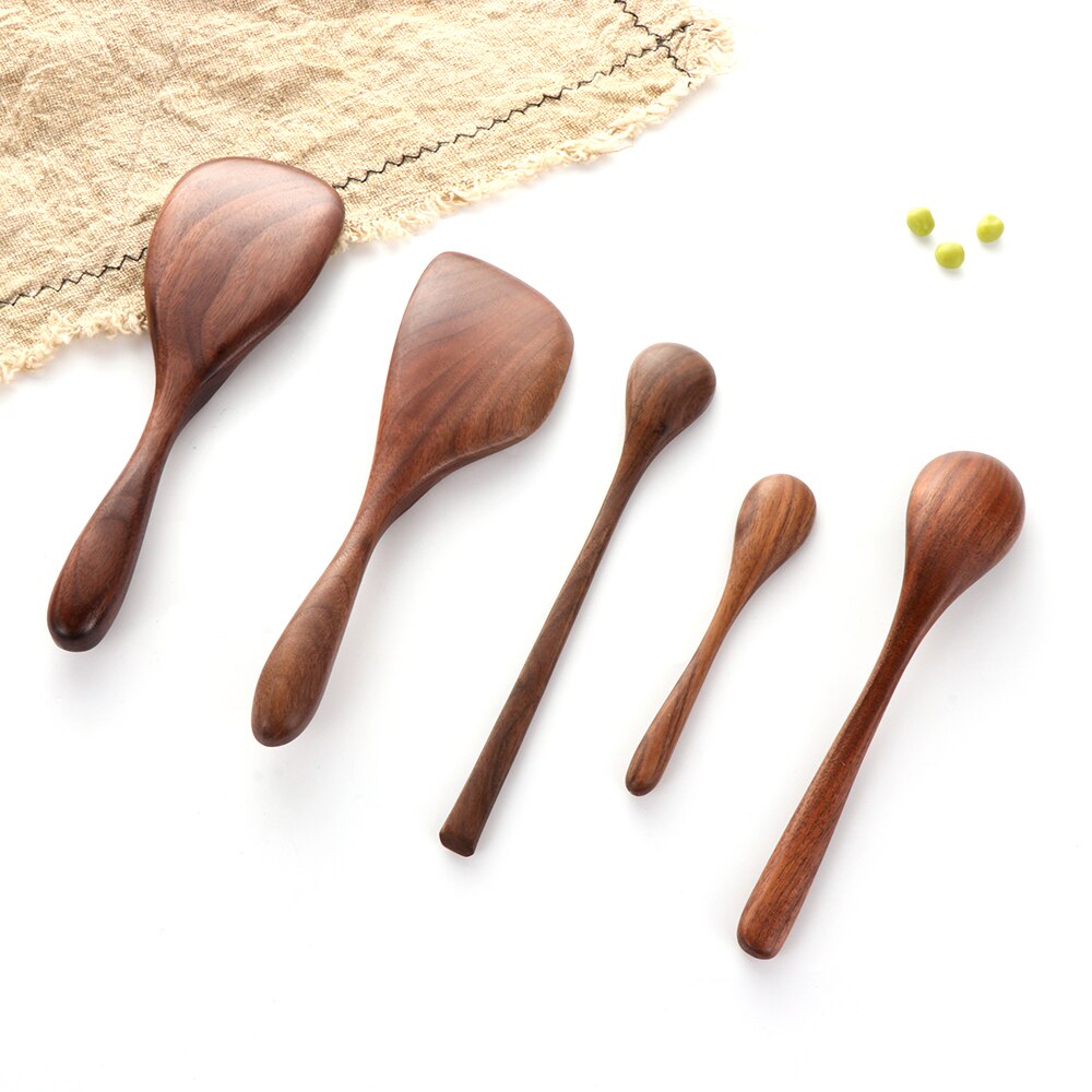1pc cuillères à café en noyer noir pelle à riz Condiment Scoop vaisselle en bois soupe Desserts cuillère miel thé ustensiles de cuisine