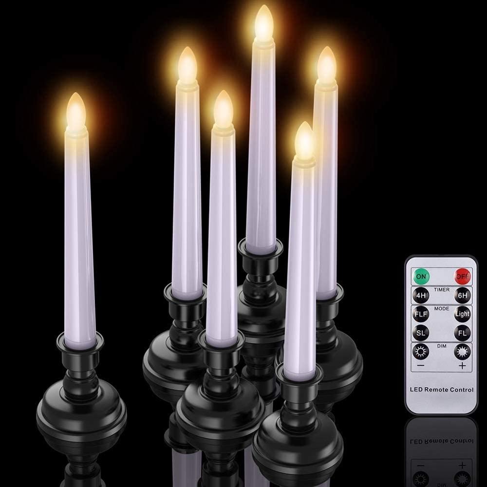 Christmas Decorations Window Candles Battery Operated Flameless Flicker LED White Taper Candle Lights with Remote Timer Night li