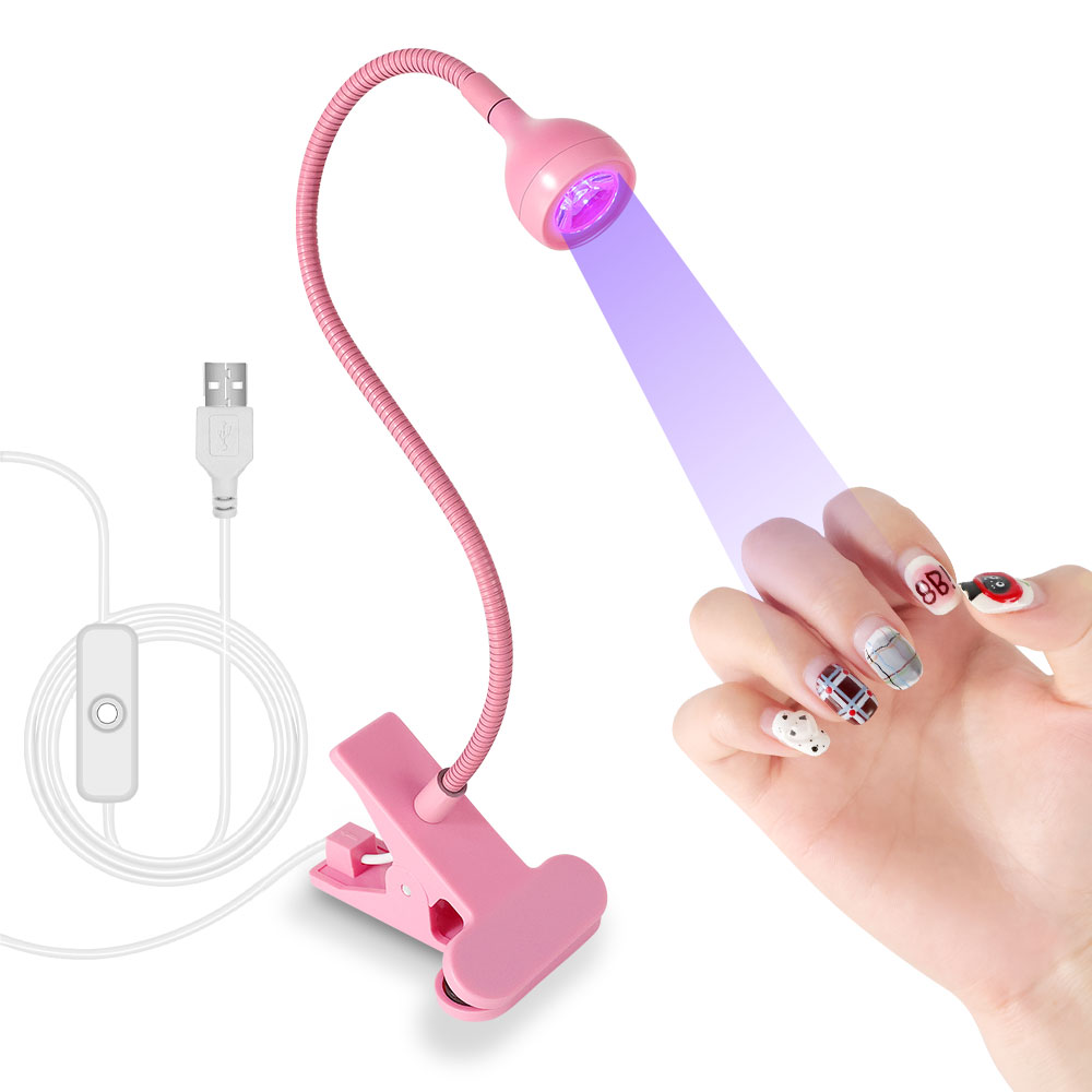 Lámpara LED UV para secado de esmalte de uñas de Gel, minilámpara portátil USB para escritorio, Flexible, con Clip, para salón de manicura: Rosa
