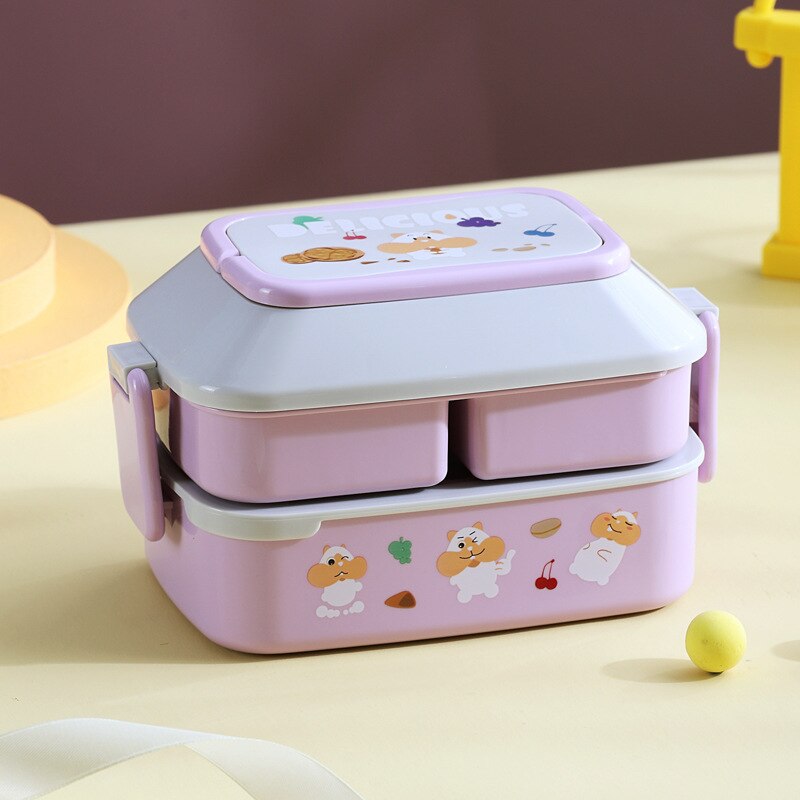 Portable Lunch Box For Girls School Kids Plastic Picnic Bento Box Microwave Food Box With Compartments Storage Containers: Purple 21x12.5x13cm