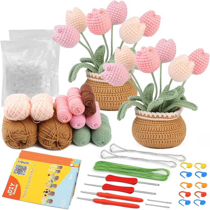 Kit de tricô para iniciantes completos, Crochet Starter, Kit completo Crochet com vídeo tutoriais, Fenrry Iniciantes: Borgonha
