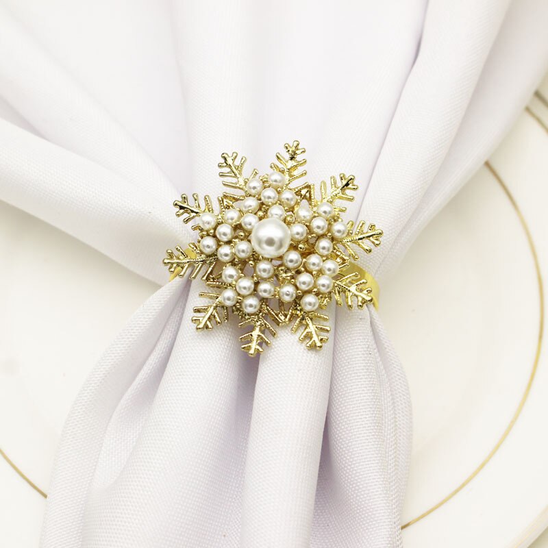 10pcs Hotel Christmas Hollow Snowflake Napkin Button Napkin Ring Napkin Ring Pearl Cloth Ring