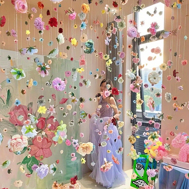 Paquete de Material de cortina de puerta de flor flotante DIY, 20 piezas, planta, flores aleatorias, decoración de de escena de flor simulada