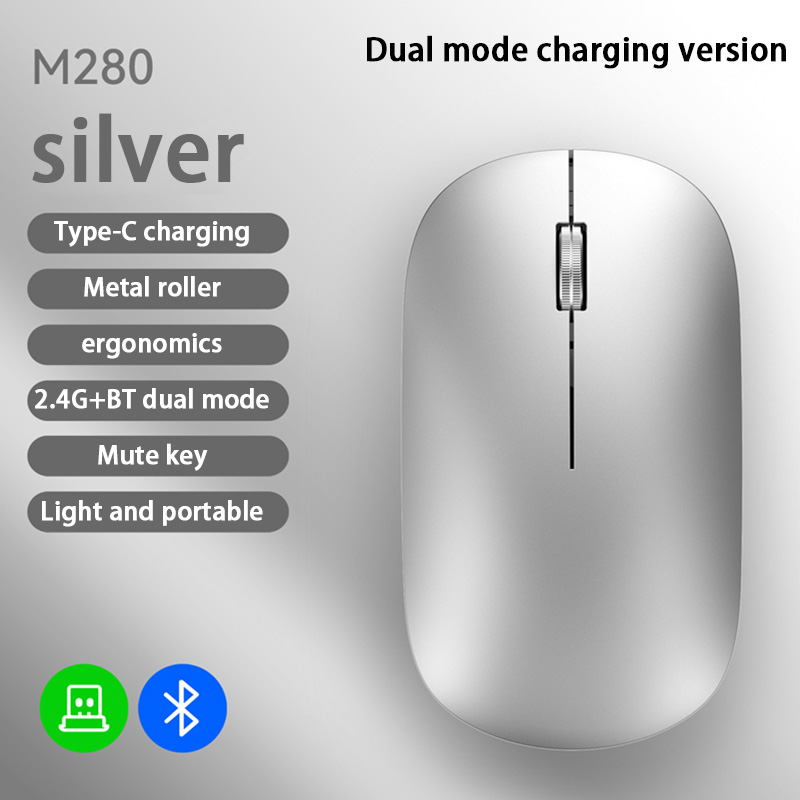 Bezprzewodowa mysz Xiaomi Bluetooth z podwójnym trybem i regulacją DPI 2,4G typu C, ładowalna, cicha, ergonomiczna, przenośna mysz biurowa Morandi: DARKNESS