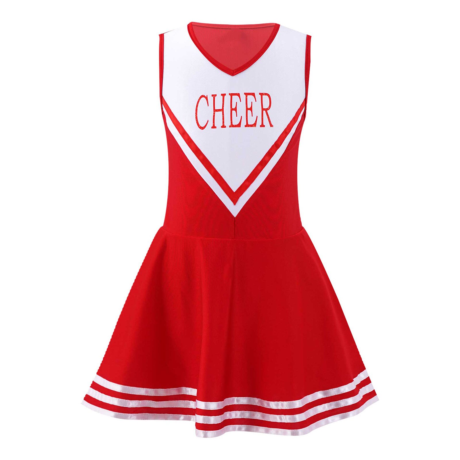 Vestido de baile de animadoras para niñas, ropa con estampado de letras, escote en V, sin mangas, uniforme escolar: Red / 8