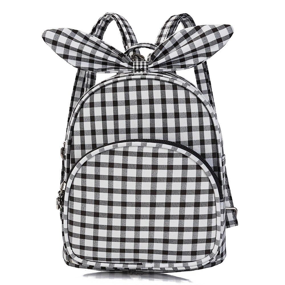 Geruite kindertassen mochila escolar infantis schooltassen kind mooie konijnenoren tas rugzak voor kinderen rugzak mini: Zwart