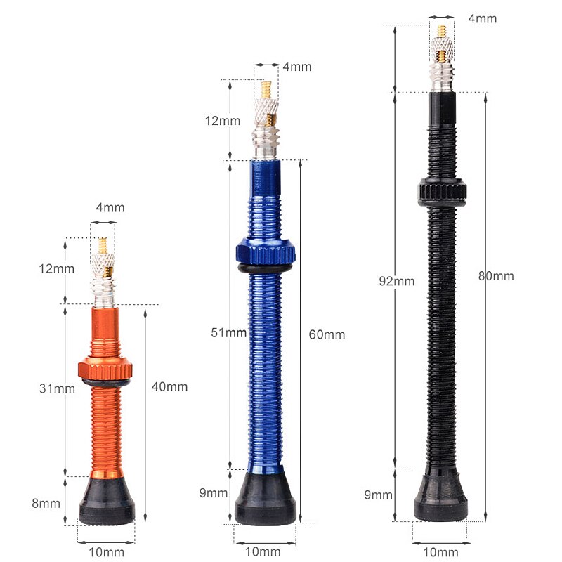 Válvulas Presta para bicicleta de montaña, llantas sin cámara de aleación de latón, Compatible con vástago sin depósito, 40/60/80mm, 1 par