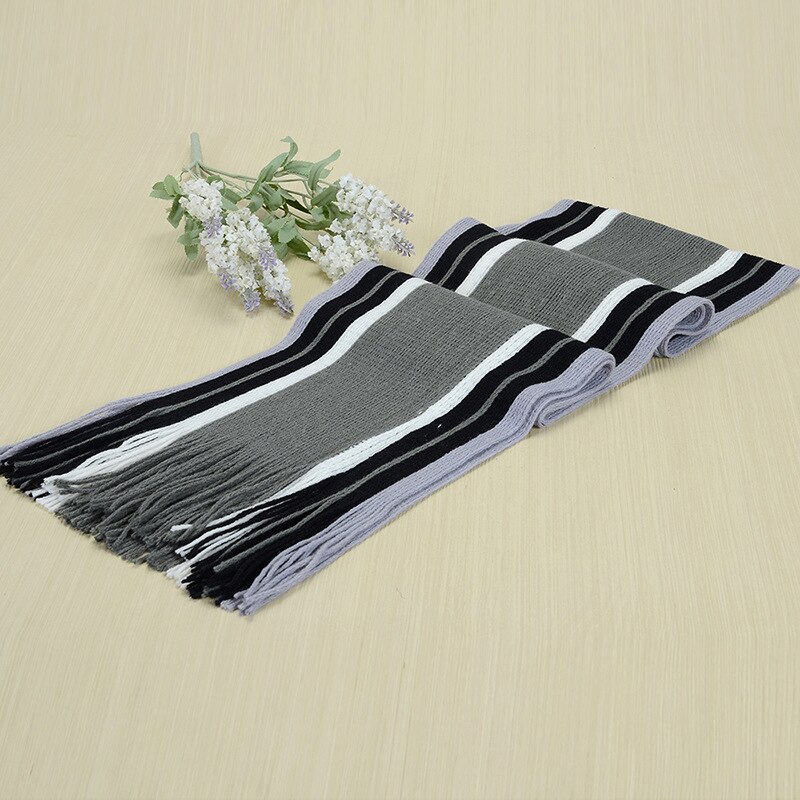 Écharpe rayée en coton pour hommes, écharpe de styliste, châle tricoté, de pour femmes et hommes, écharpe rayée avec glands, en cachemire: Gris