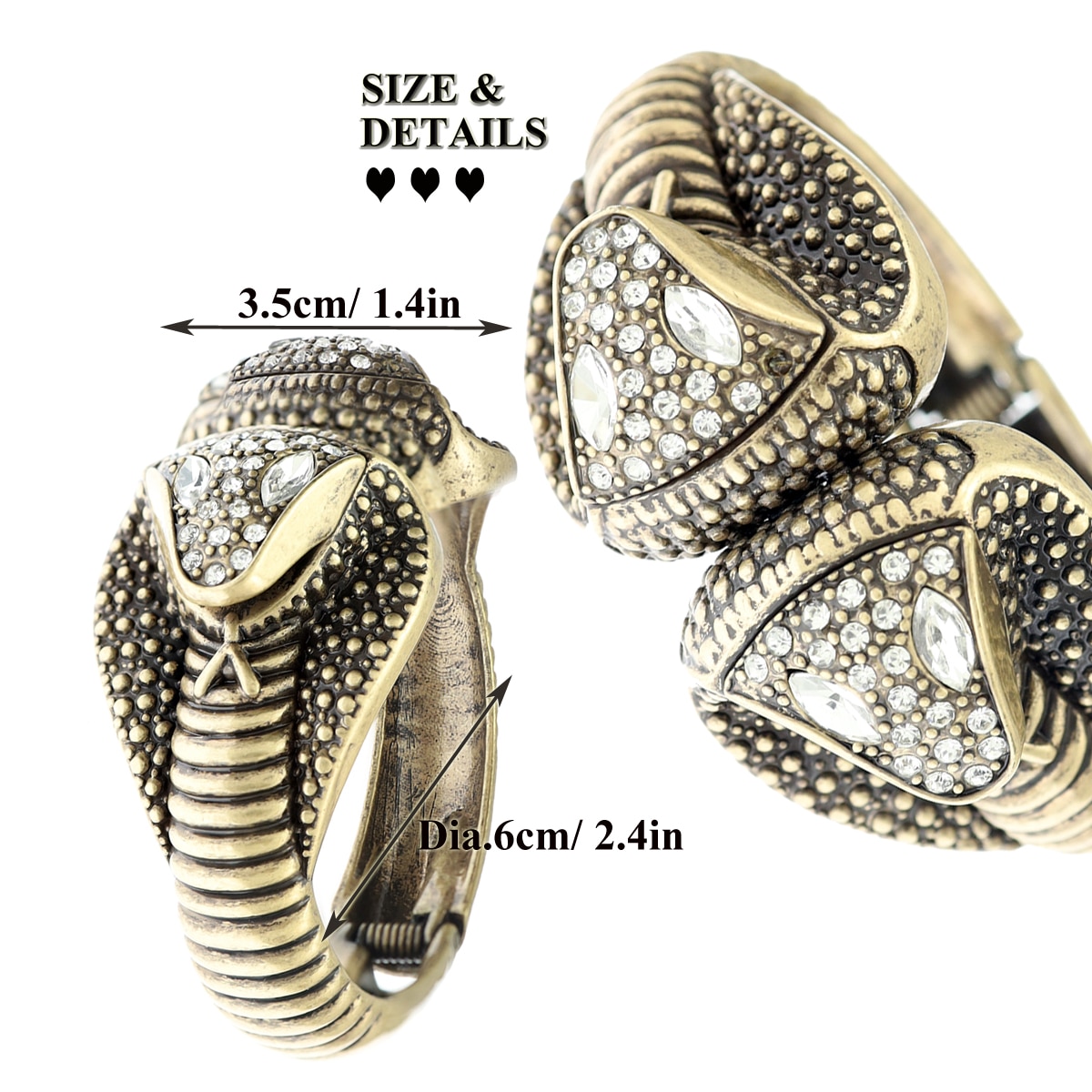 Rhinestone Cobra Hinged Snake Chunky Cuff Bangle Bracelet Egyptian Cleopatra Costume Halloween Statement African Jewelry