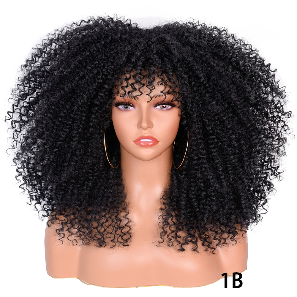 Pelucas rubias de pelo corto para mujeres negras, Afro, rizado, flequillo, Cosplay, Lolita, sintético, Marrón Natural, mezclado: T1B/613