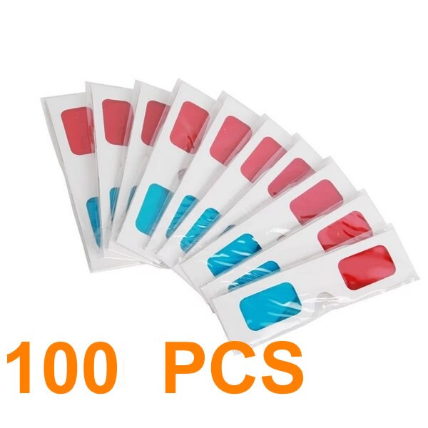 Universal Paper Anaglyph 3D Glasses Paper 3D Glasses View Anaglyph Red Cyan Red/Blue 3D Glass For Movie EF Video: 100PCS
