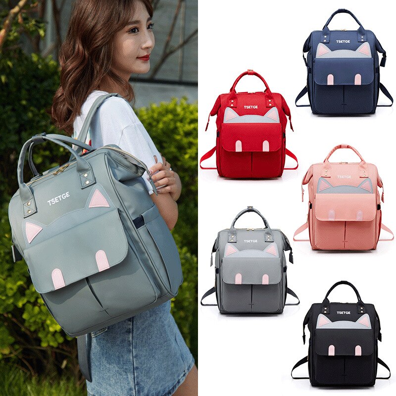 Stijl Kitten Luiertas Simple Mode Grote Capaciteit Mother 'S Tas Rugzak Lichtgewicht Rugzak
