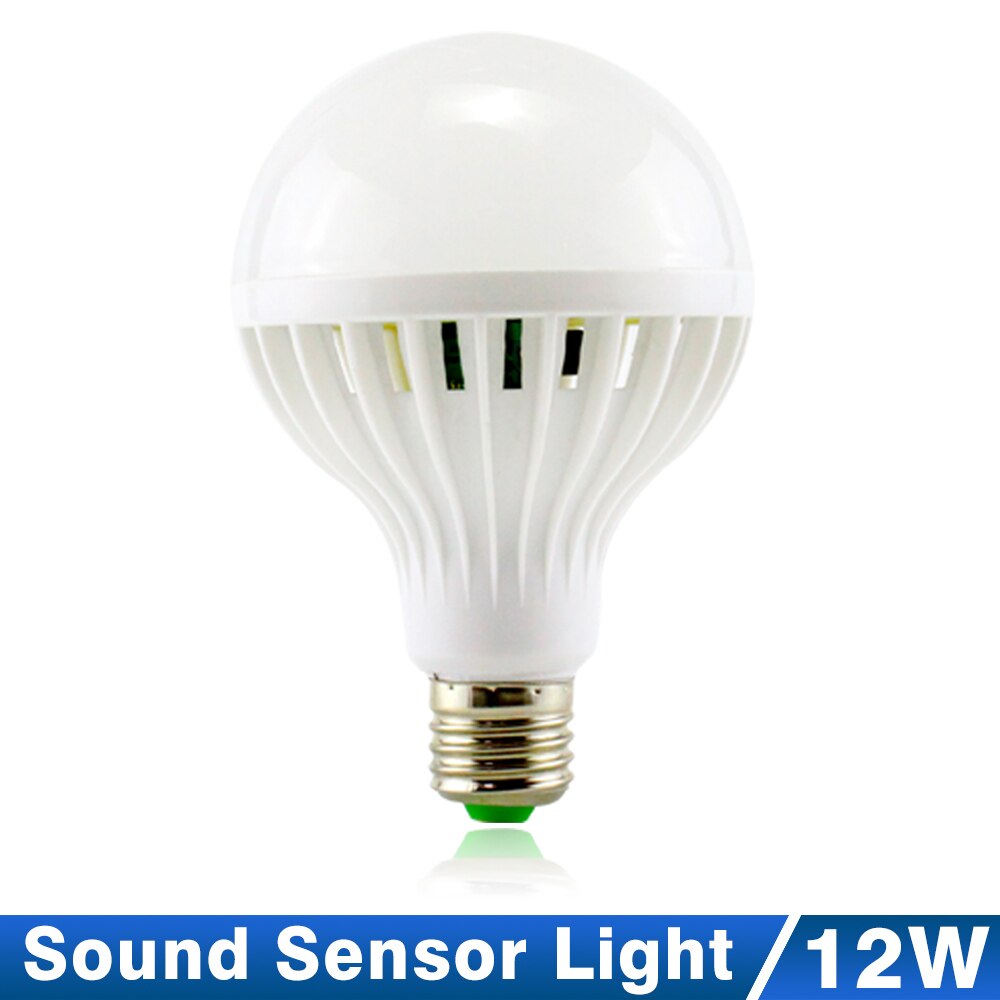 LED lamp PIR Infrarood Motion/Sound + Light Sensor Controle E27 3w 5w 7w 9w 12w automatische Smart Sensor Wit Lampada LED Lamp licht: Sound Sensor 12W