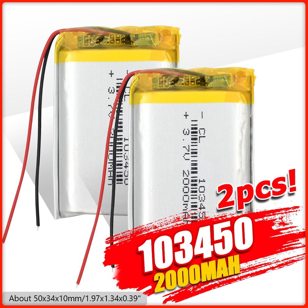 1/2/4 High Capacity 103450 3.7 V Lithium Polymer Battery 2000 Mah Li-po Li-polymer MP5 GPS Bluetooth Speaker Cells: 2 pieces